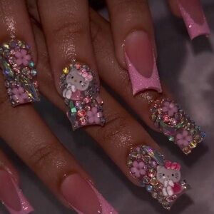 Pink Glitter Hello Kitty Nail Art